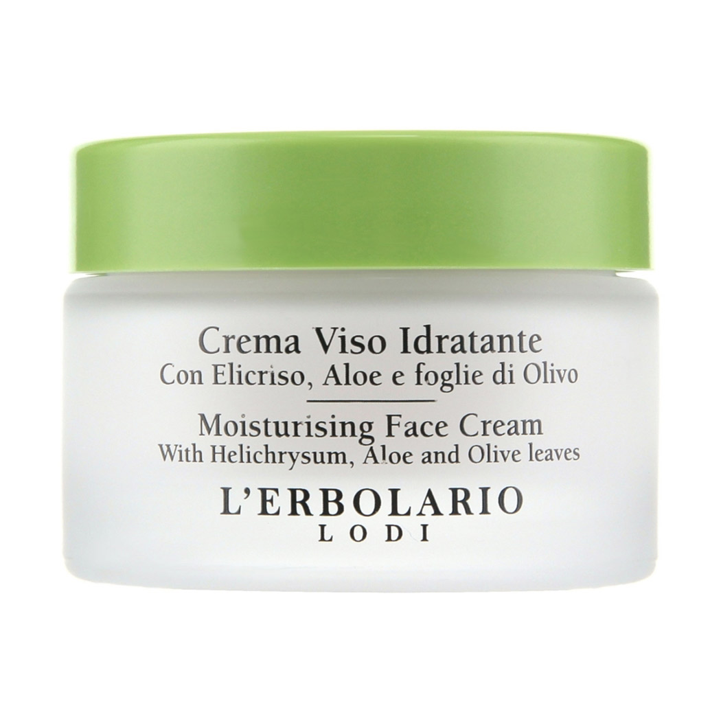 Зволожувальний крем для обличчя L'Erbolario Crema Viso Idratante Con Elicriso, Aloe e foglie di Olivo на основі цмину та алое, 50 мл